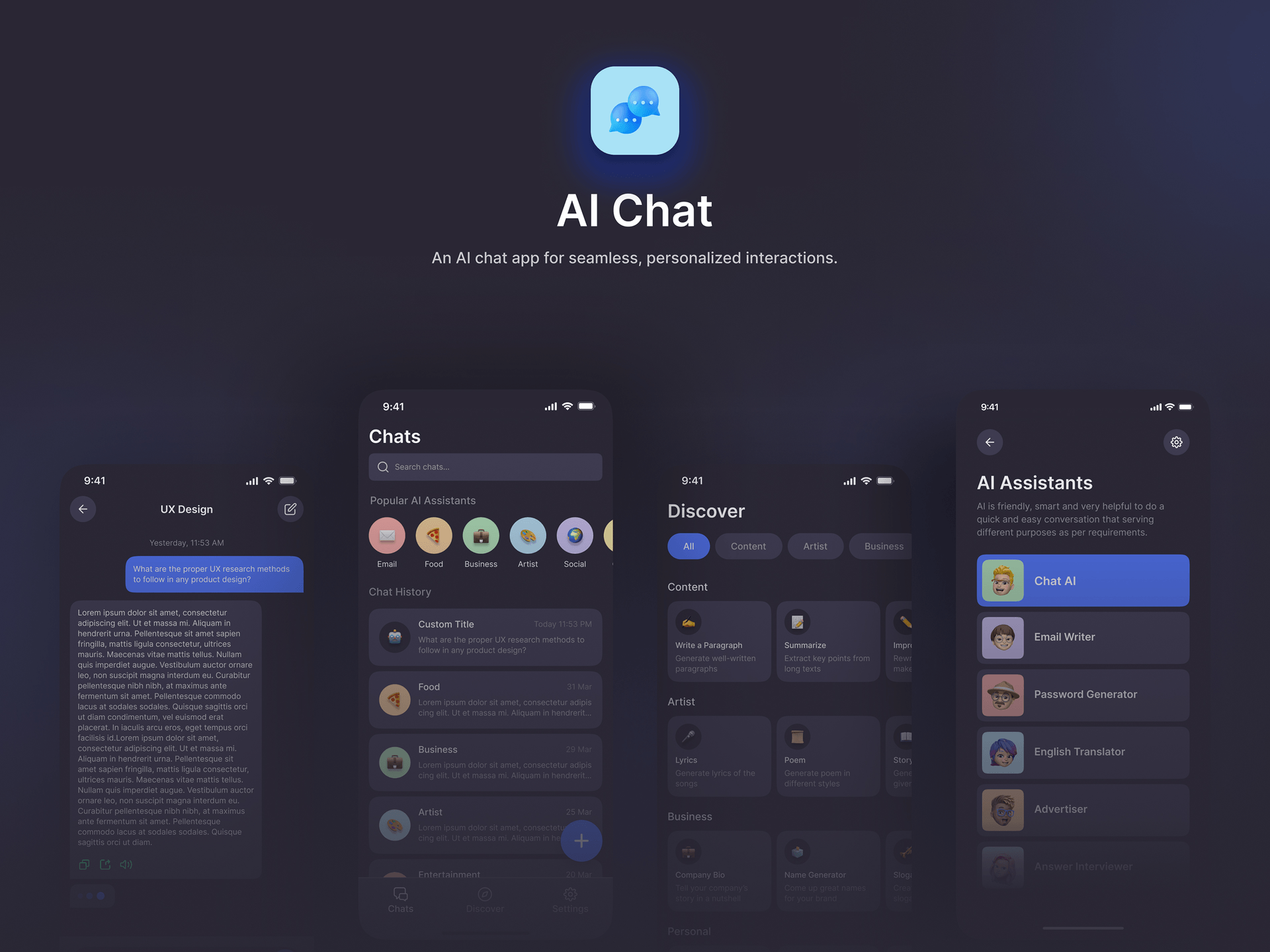 AI Chat mobile app screens