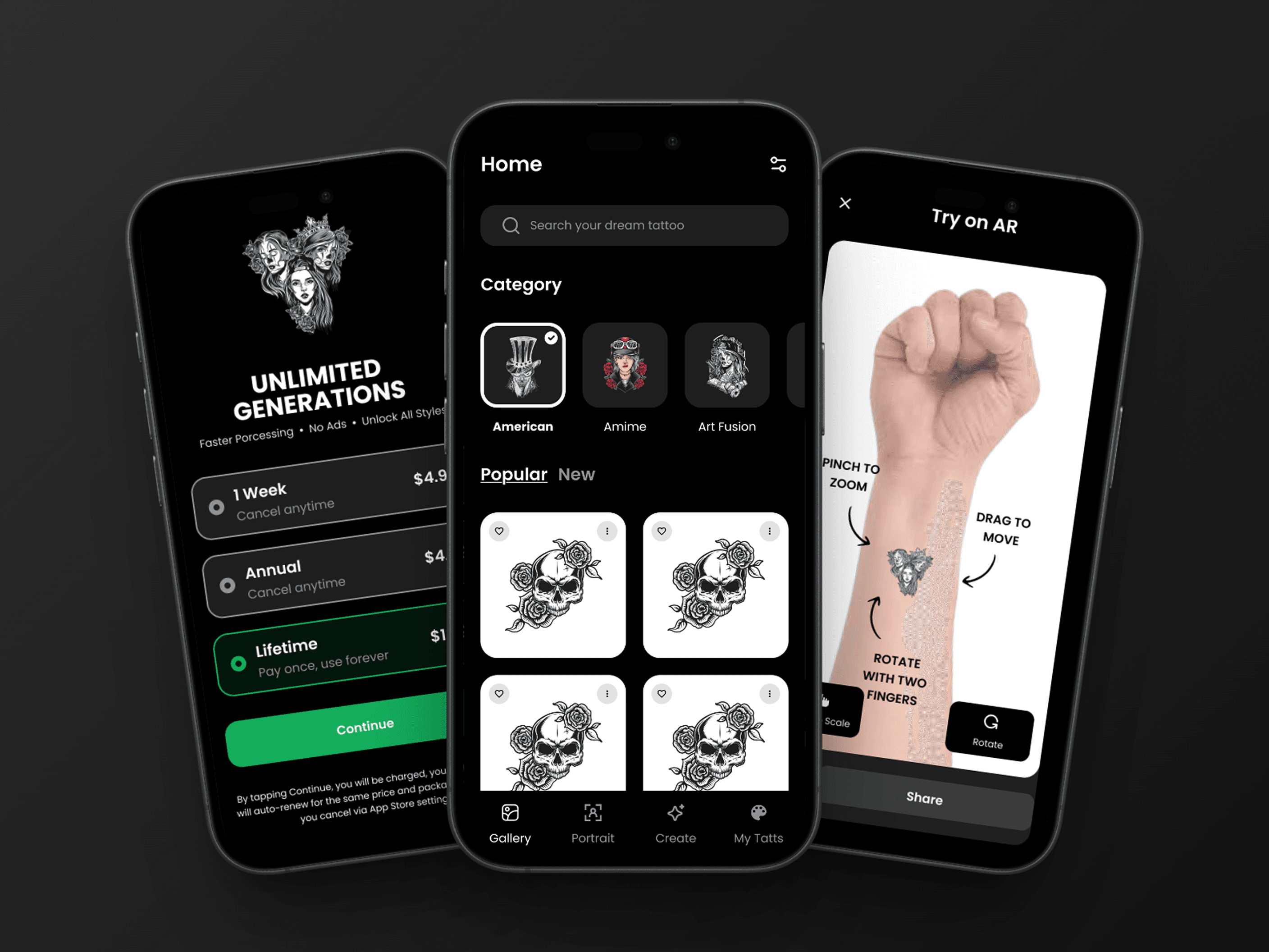 Tatoo AI tattoo generator and AR preview app