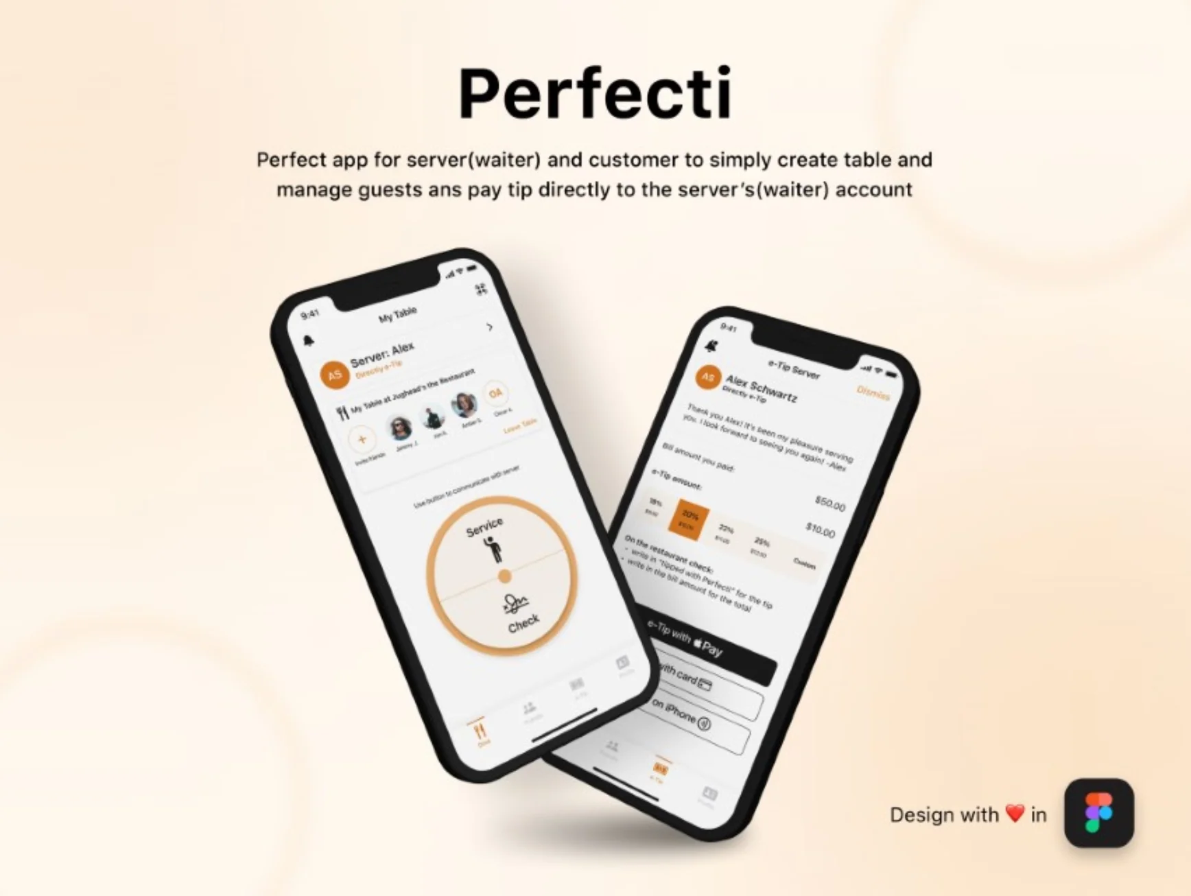 Perfecti guest and server dining apps