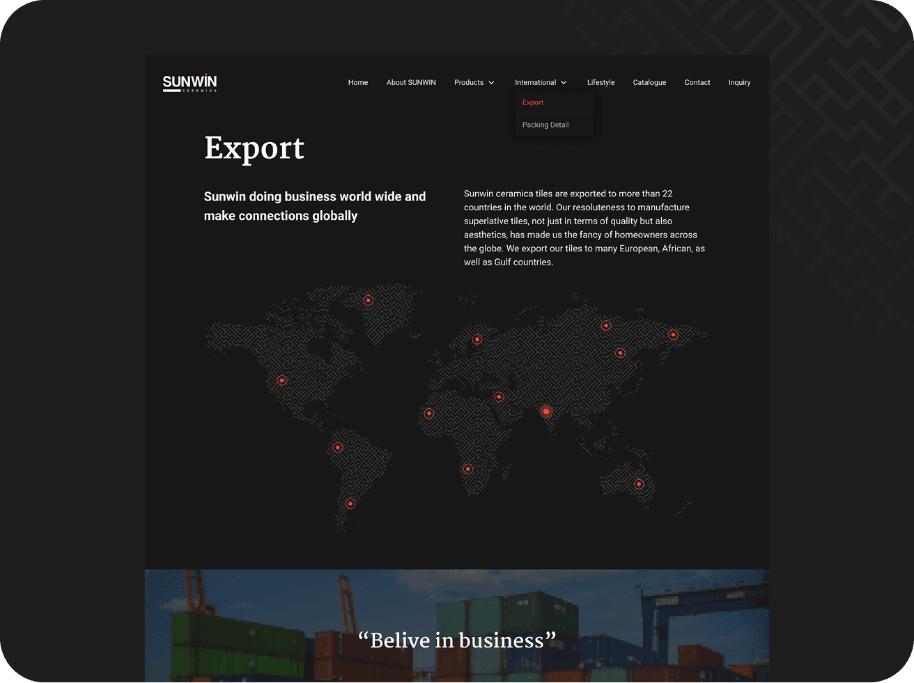 Sunwin corporate export website