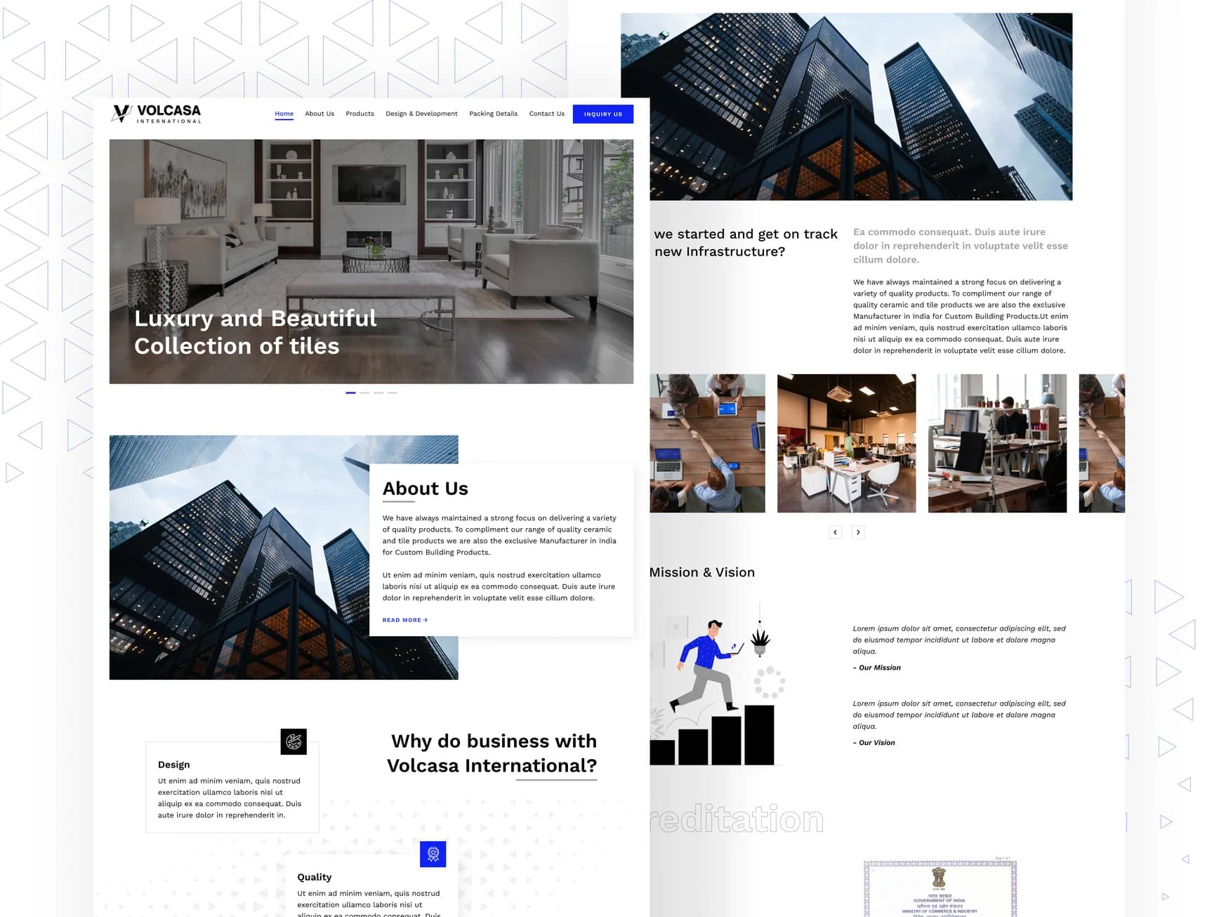 Volcasa International tile exporter website