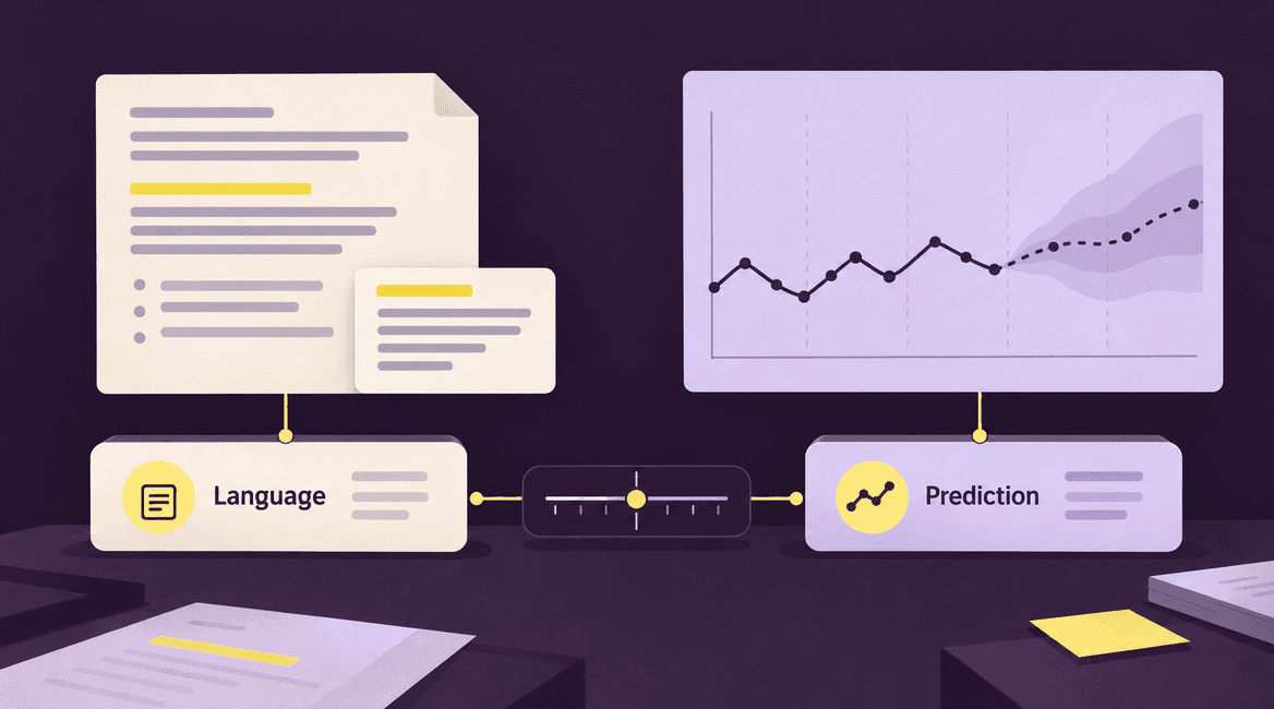 Text and prediction tasks paired with different model approaches on a restrained model-selection workbench.