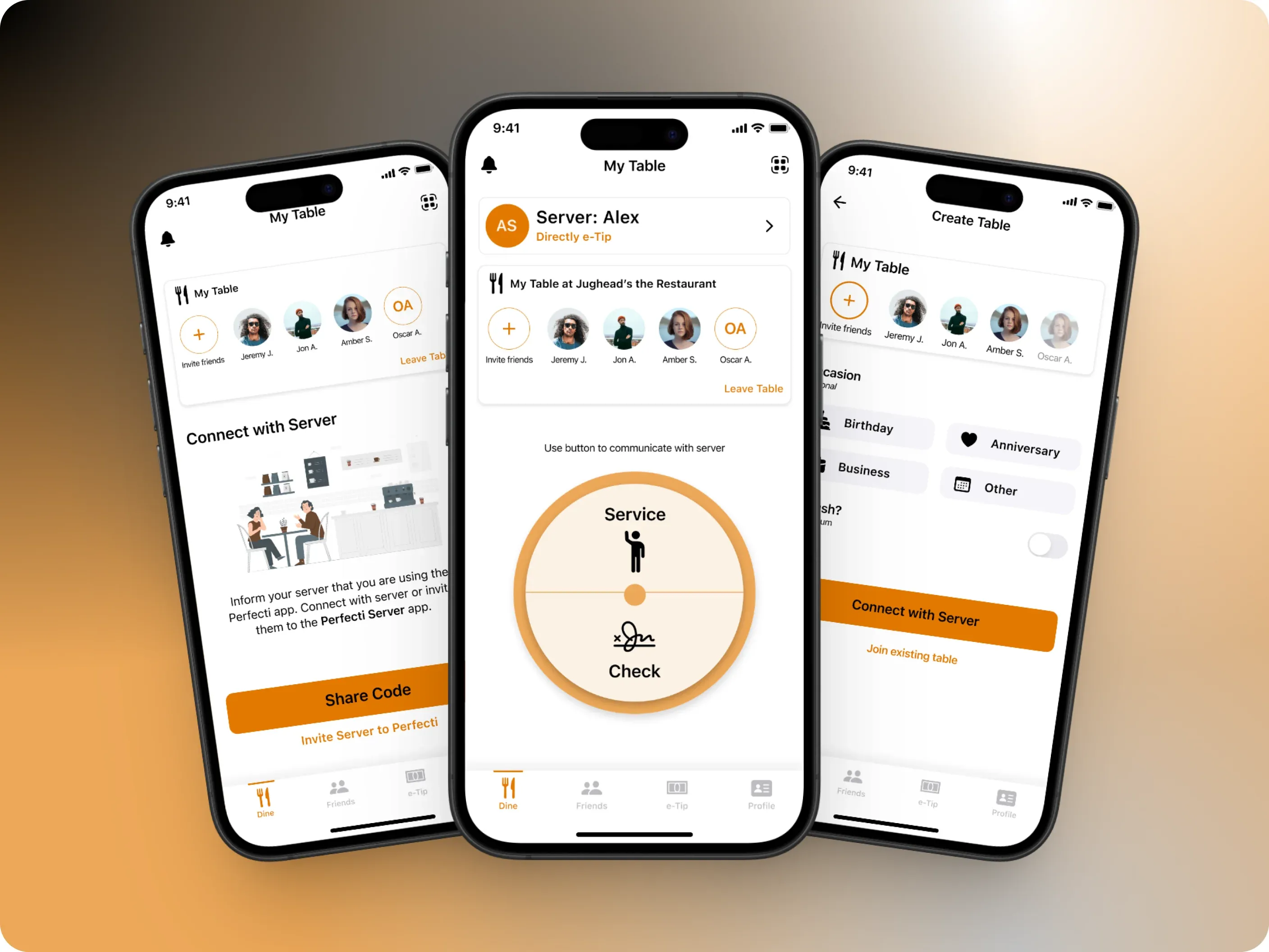 Perfecti guest and server dining apps