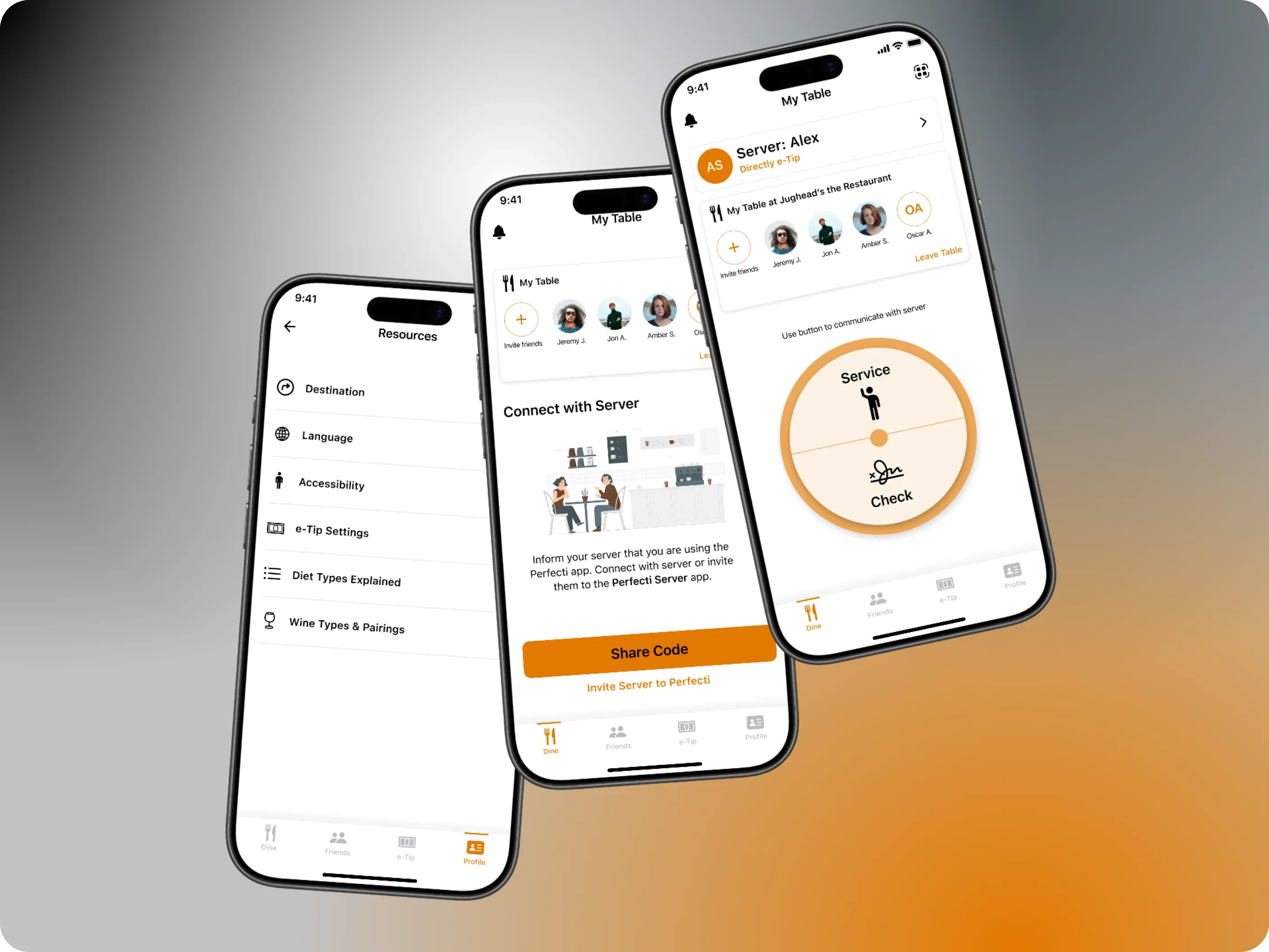 Perfecti guest and server app screens